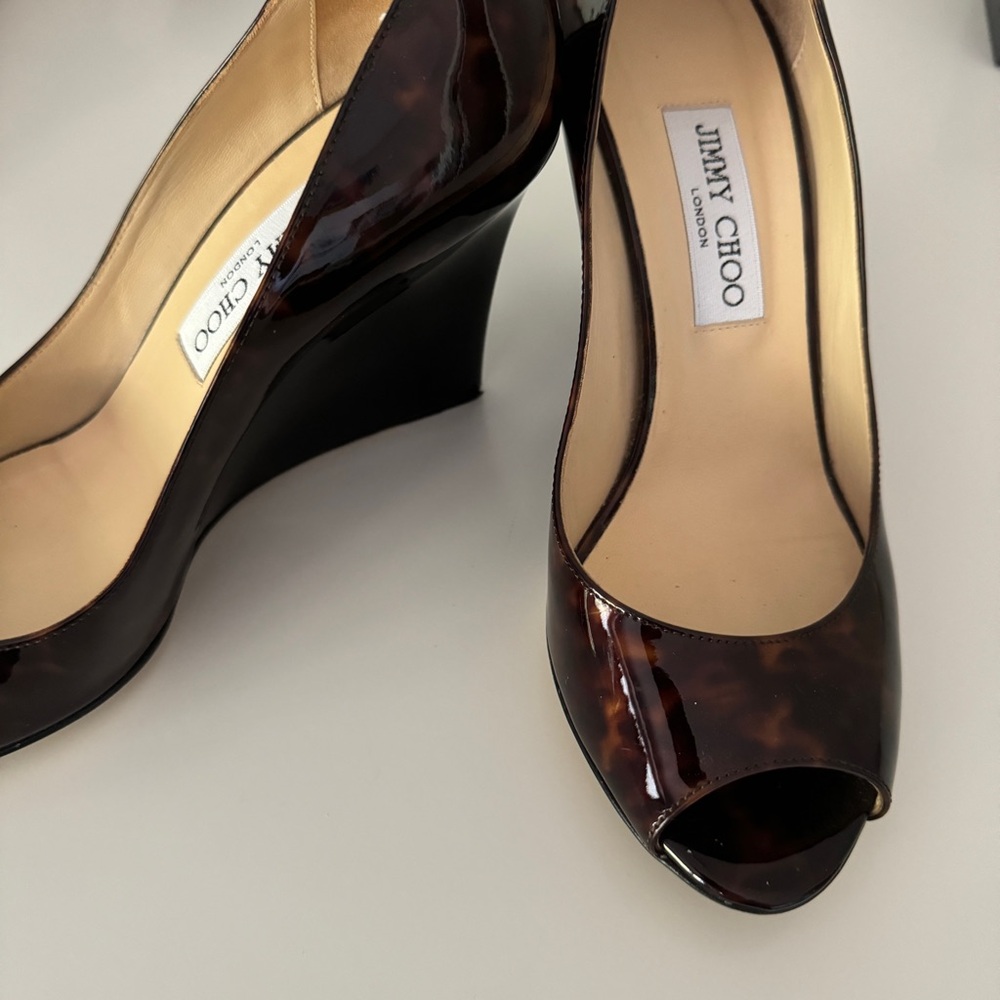JIMMY CHOO | patent tortoise shell leather wedges SIZE 39 - WORN ONCE! - Picture 2 of 9